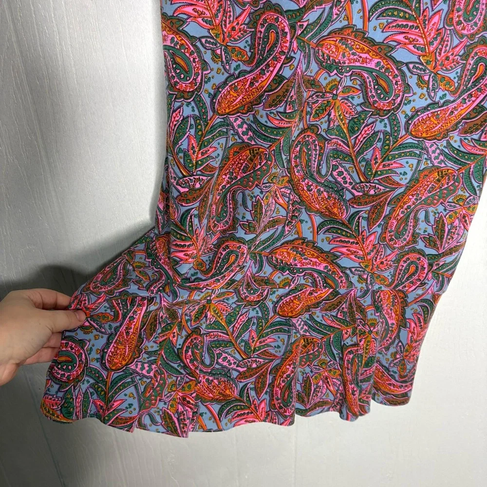 J.Crew paisley silk ruffle sleeve shift dress size 4 petite